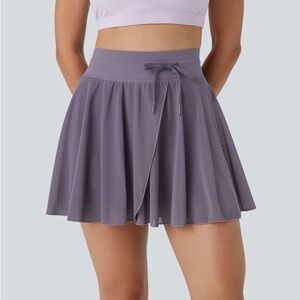 High waisted drawstring mesh 2-in-1 pocket flowy mini flare casual skirt NWT
